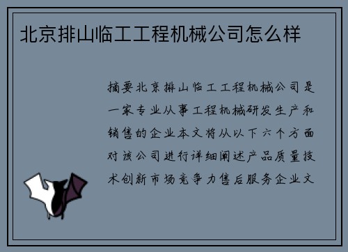 北京排山临工工程机械公司怎么样