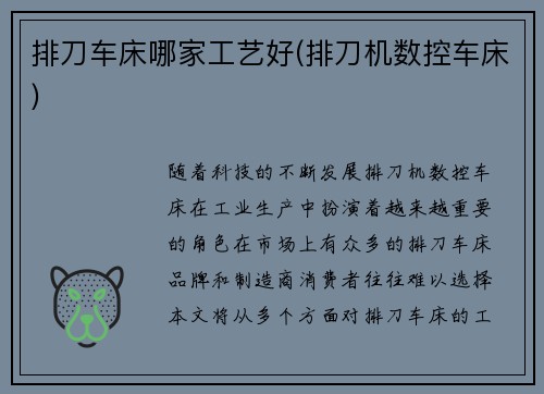 排刀车床哪家工艺好(排刀机数控车床)